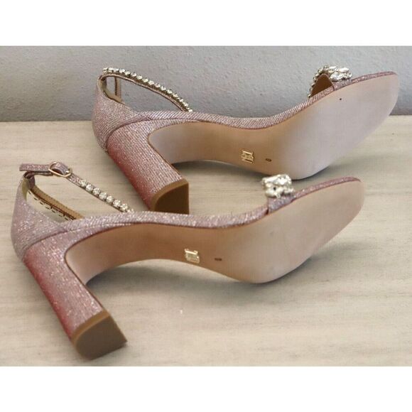 Badgley Mischka Sz 8 Rose Pink Harriet Embellished Open Toe Block Heels - Picture 7 of 7